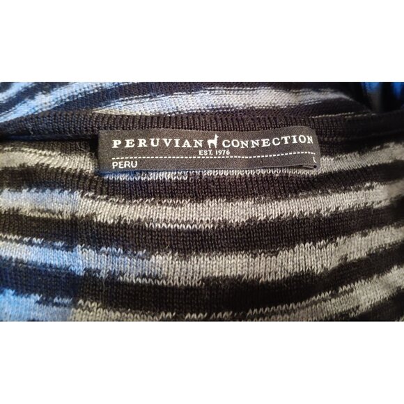 Peruvian Connection, Large Long Gray Black Stripe, Short Sleeve, Alpaca, Cotton - Picture 4 of 4